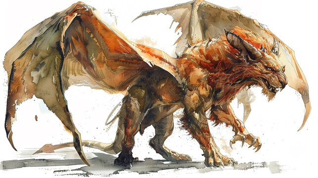 A depiction of a manticore with the body of a lion