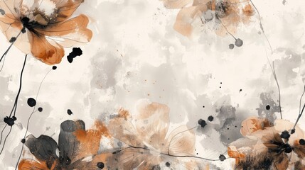 Watercolor floral brushstrokes abstract art modern minimalist aesthetic - Neutral and metallic floral colors Background created with Generative AI Technology