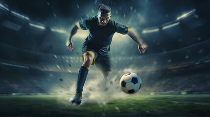 Obraz na płótnie Canvas Football Player Delivers Corner Kick into Opponent's Penalty Area