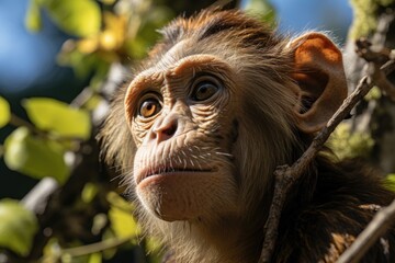 Skillful monkey breaks nuts with branches., generative IA