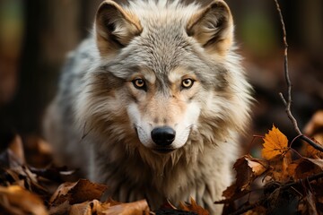 Young wolf learning to hunt with the elders in the forest., generative IA - obrazy, fototapety, plakaty