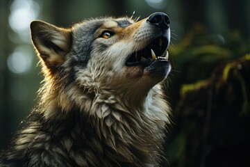 Wolf howling under the full moon, calling its pack., generative IA