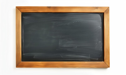 Blank blackboard in wooden frame isolated on white background, school education concept