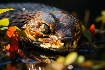 Anaconda sliding on the banks of the river in search of prey., generative IA