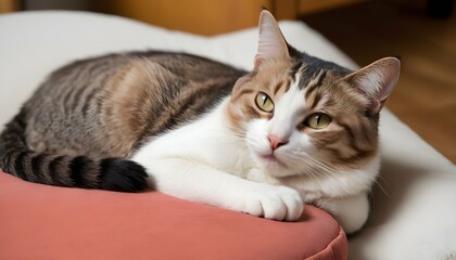 Naklejka na ściany i meble A Contented Cat Purring On A Cushion
