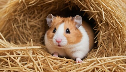 A Hamster Peeking Out From A Pile Of Hay