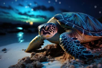 Foto op Aluminium Marine turtle spawning eggs under the full moon., generative IA © JONATAS
