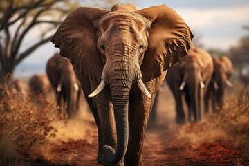 Fototapeta na wymiar African elephant in harmony with his group., generative IA