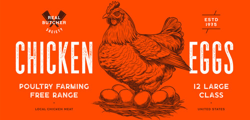 Chicken, hen head. Label, tag - 767989347