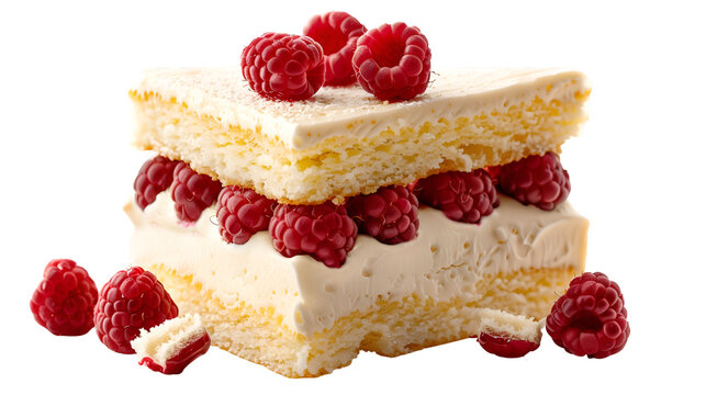 An Image of a Slice of a Pineapple Cake with Berry Toppings Isolated on a Transparent Backdrop - PNG Cutout