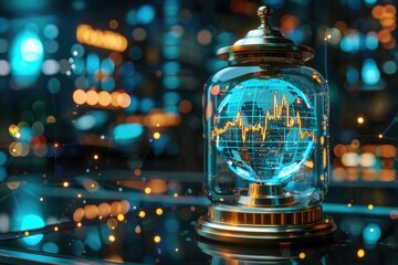 Futuristic Economic Time Machine in 3D, showing historical and future financial markets , 3D render - obrazy, fototapety, plakaty