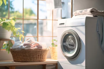 Fotobehang 日差しが入る明るい部屋の洗濯機を写した様子 © あゆみ 松倉
