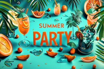 Summer party. Hot summer days.Summer Party banner. Trendy texture. Season vocation, weekend, holiday logo,Summer Time Wallpaper. - obrazy, fototapety, plakaty