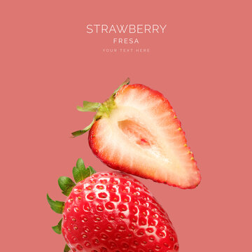 Creative layout made of strawberry on the pink background. Flat lay. Food concept. Macro  concept. 