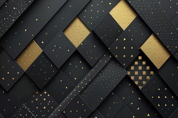 Sleek minimalist art with black and gold patterns, neon highlights ,3D render