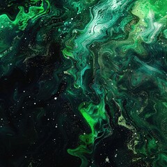 Vibrant greens and colors against a black canvas, abstract art, lively motion ,3D render