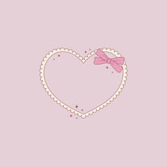 cute illustration of pink heart with bow in coquette style