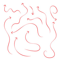 Red arrows vector. Doodle Marker hand drawn arrows and shapes vector illustration design with white artboard.