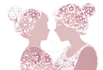 day emblem mother daughter Vector silhouettes Mother's illustration Background Icon Abstract Logo Design Banner Frame Vintage Font Hand Love Child Children Retro Happy