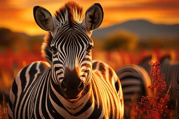 Foto op Plexiglas Zebra stands out in a group of wild animals in the savannah., generative IA © JONATAS