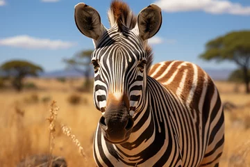 Tuinposter Elegant zebra displays her stripes in the African savannah., generative IA © JONATAS