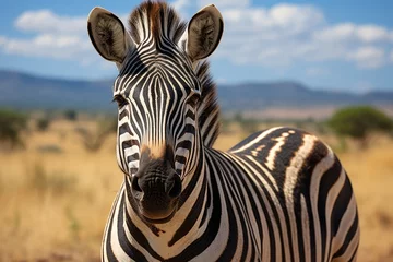 Raamstickers Elegant zebra displays her stripes in the African savannah., generative IA © JONATAS
