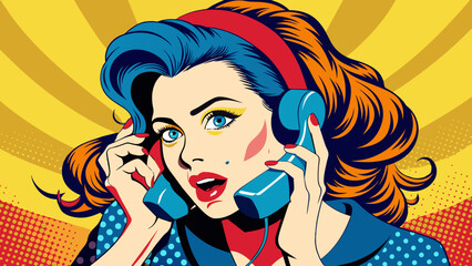 Fototapeta na wymiar woman chatting on the phone pop art illustration 