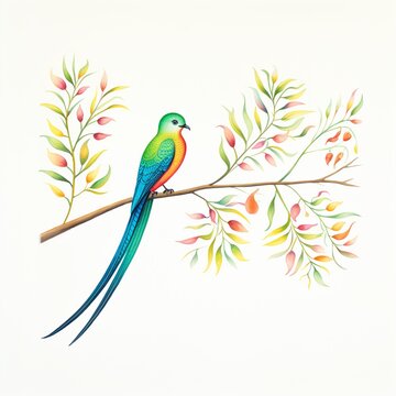 Quetzal, watercolor, painting, colorful, cute