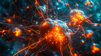 Neurological Network Illustration, Brain Cell Science, Human Nervous System Concept, Abstract