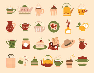Tea Party Cup Teapot Sticker Clipart Illustration