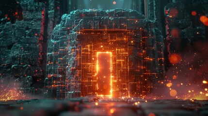 Digital citizenship and secure behavior online course, interactive e-learning platform, abstract tech elements