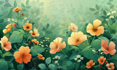 Vibrant orange wildflowers flourishing in a verdant field with a dreamy, soft-focus background.