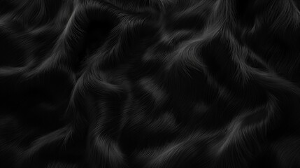 Luxurious black fur texture with detailed hair strands creating a soft, flowing pattern. - obrazy, fototapety, plakaty