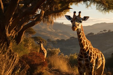 Giraffes resting in the shadow of the savannah., generative IA