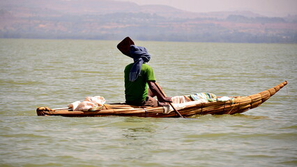 Ethiopia,Bahir Dar,
Fisherman on Lake Tana, on a papyrus boat
