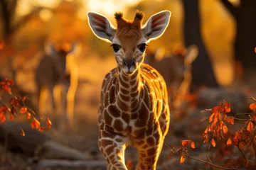 Gordijnen Baby giraffes play in the Nature Reserve., generative IA © JONATAS