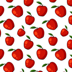 Seamless pattern with red apples on a white background. Modern design for print, wrapping paper, textile, fabric, wallpaper, texture.