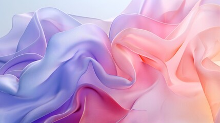 Smooth waves of colorful silk fabric in a gradient of pink to purple hues.