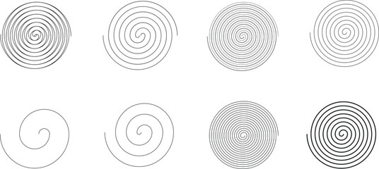 Equally spaced spiral line pack, editable stroke path vector illustration

