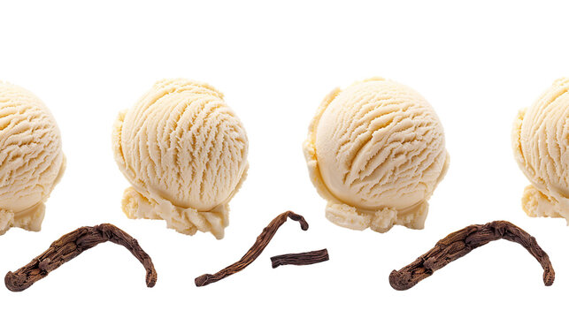 Creamy Vanilla Ice Cream Scoop on Transparent Background: Summertime Refreshment for Dessert and Treats, Perfect for Food Blogs and Menus