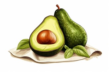 Avocado with a chef's hat and apron, 2D illustration Clipart