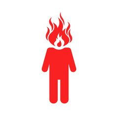 red stick figure icon with flame instead head