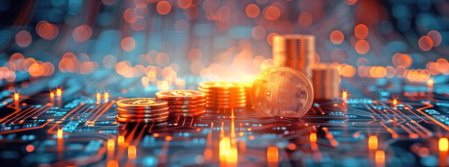 Bitcoin Cryptocurrency on Digital Background
