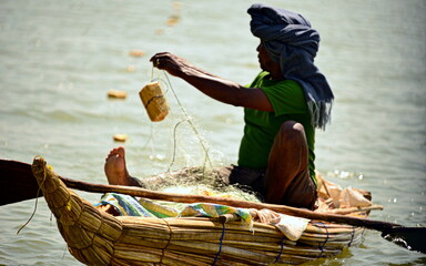 Ethiopia,Bahir Dar,
Fisherman on Lake Tana, on a papyrus boat