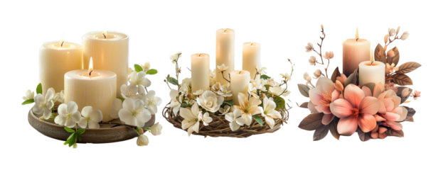Serene candle arrangements with floral decorations