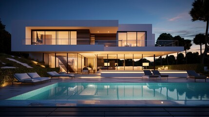 Obraz premium A photo of a Clean-Lined Modern Villa