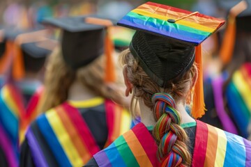 LGBTQ Graduates Celebrating Diversity and Inclusion at Commencement Ceremony with Rainbow Colors
