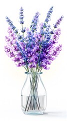 Obraz premium Colorful lavender Bouquet in a transparent vase