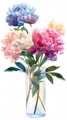 Colorful Peony Bouquet in a transparent vase