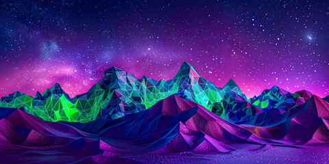 Night Sky Over Mountains, Space Galaxy Background, Stars and Nature, Fantasy Landscape